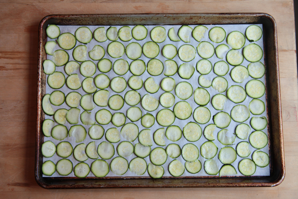 Zucchini on a cookie sheet